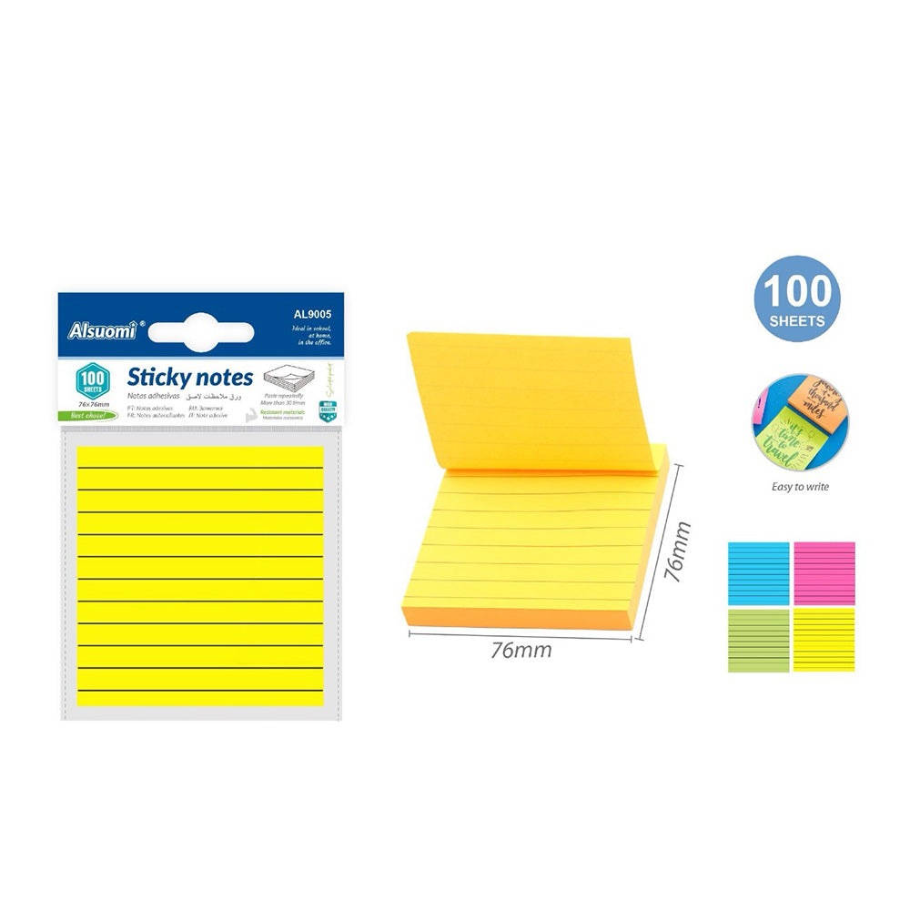 Sticky Notes Με Γραμμές 76x76mm 4 Χρώματα - 1 Τμχ