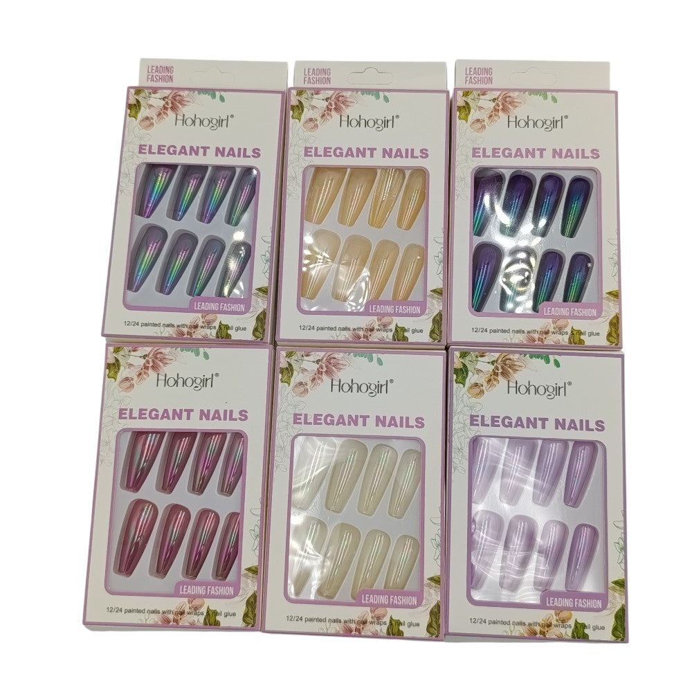 Τεχνητά Νύχια Μακριά Μεταλλιζέ 12Τμχ 