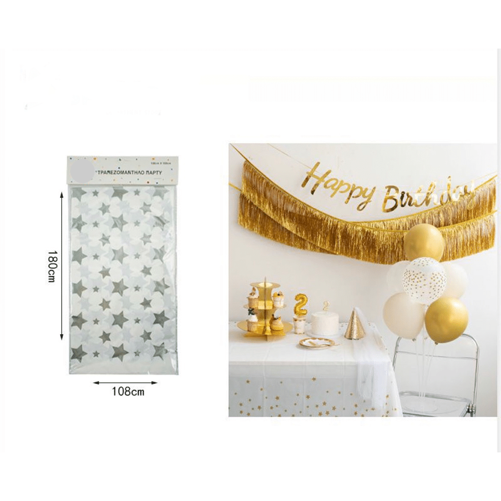 Τραπεζομαντηλο Πλαστικο Ασημι Αστερακια 180Χ108 Εκ