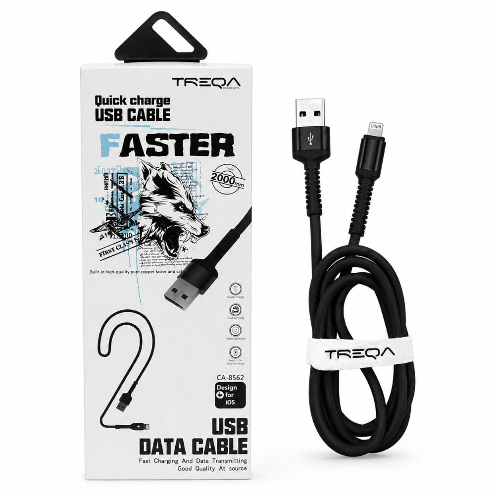 Treqa Καλώδιο Φόρτισης & Μεταφοράς Δεδομένων USB-A σε Lightning 3.1A 2 Μέτρα Μαύρο