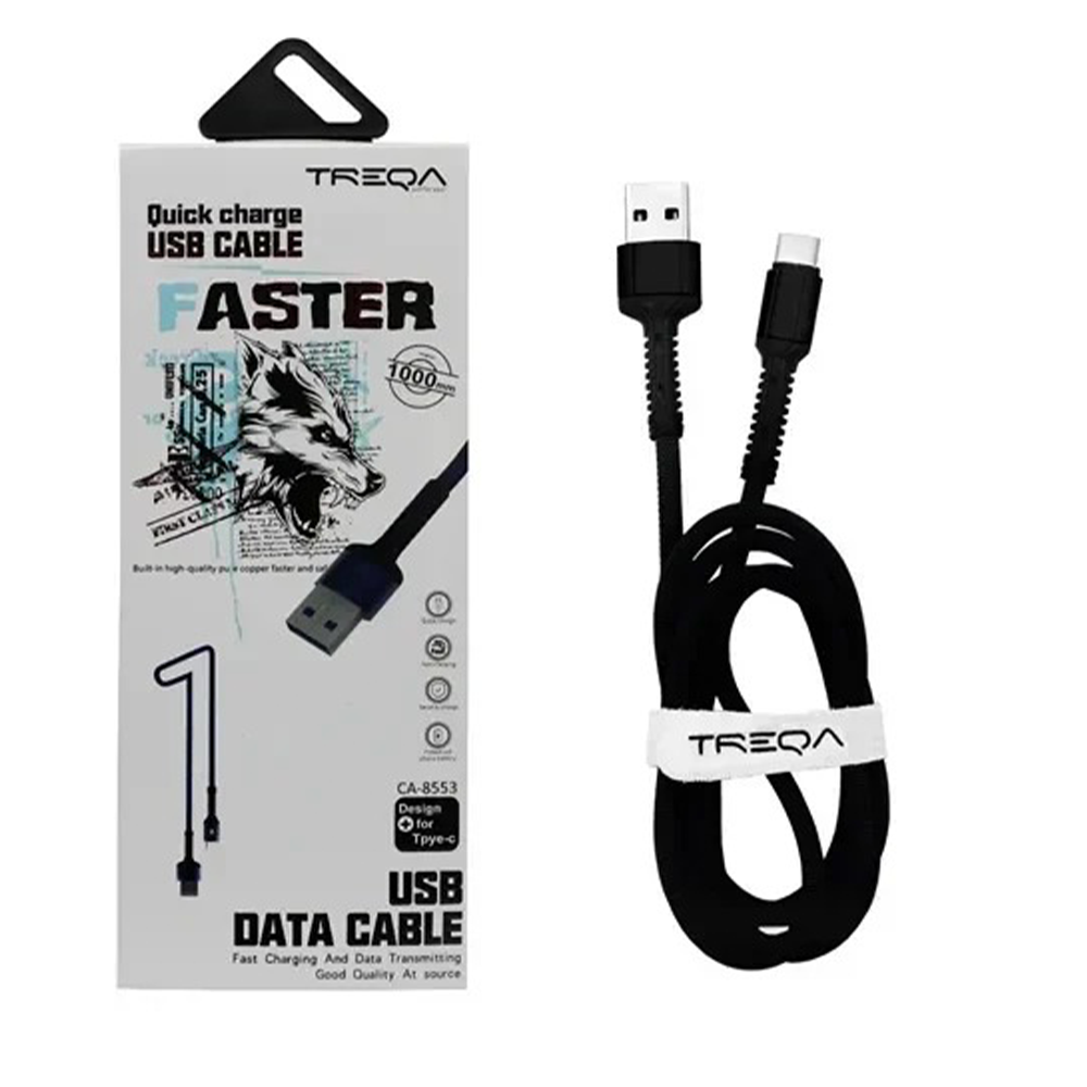Treqa Καλώδιο Γρήγορης Φόρτισης USB σε Type-C 1m 3.1A Μαύρο