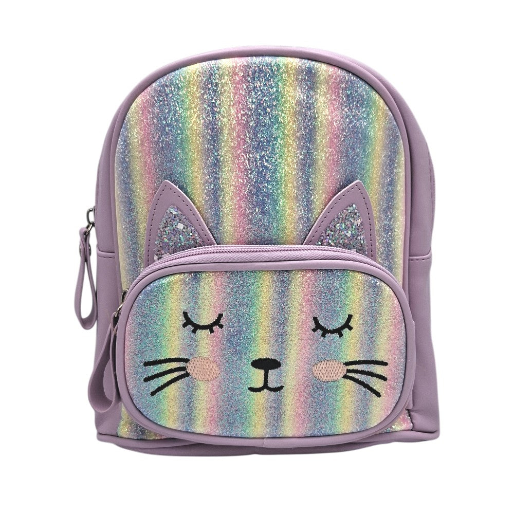 Παιδική Τσάντα Πλάτης Βόλτας Γατούλα 23 εκ με Glitter & Ουράνιο Τόξο Σχέδιο