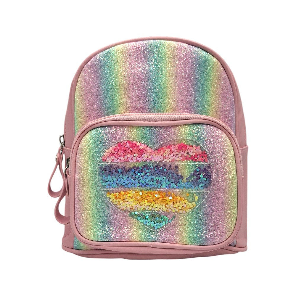 Παιδική Τσάντα Πλάτης Καρδιά 23 εκ με Glitter & Πούλιες σε 2 Χρώματα - 1 Τμχ