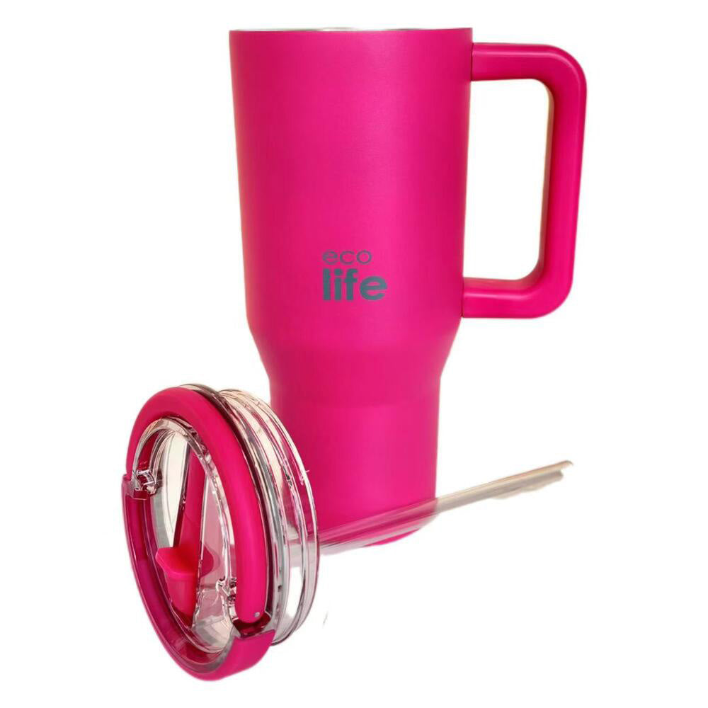 Ecolife Tumbler 2Handles Lid Neon Magneta 900ml