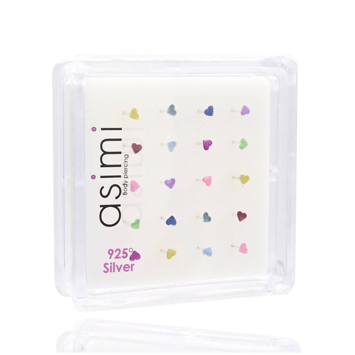 Ασημενιο Σκουλαρικι Μυτης Καρδια Χρωματιστη