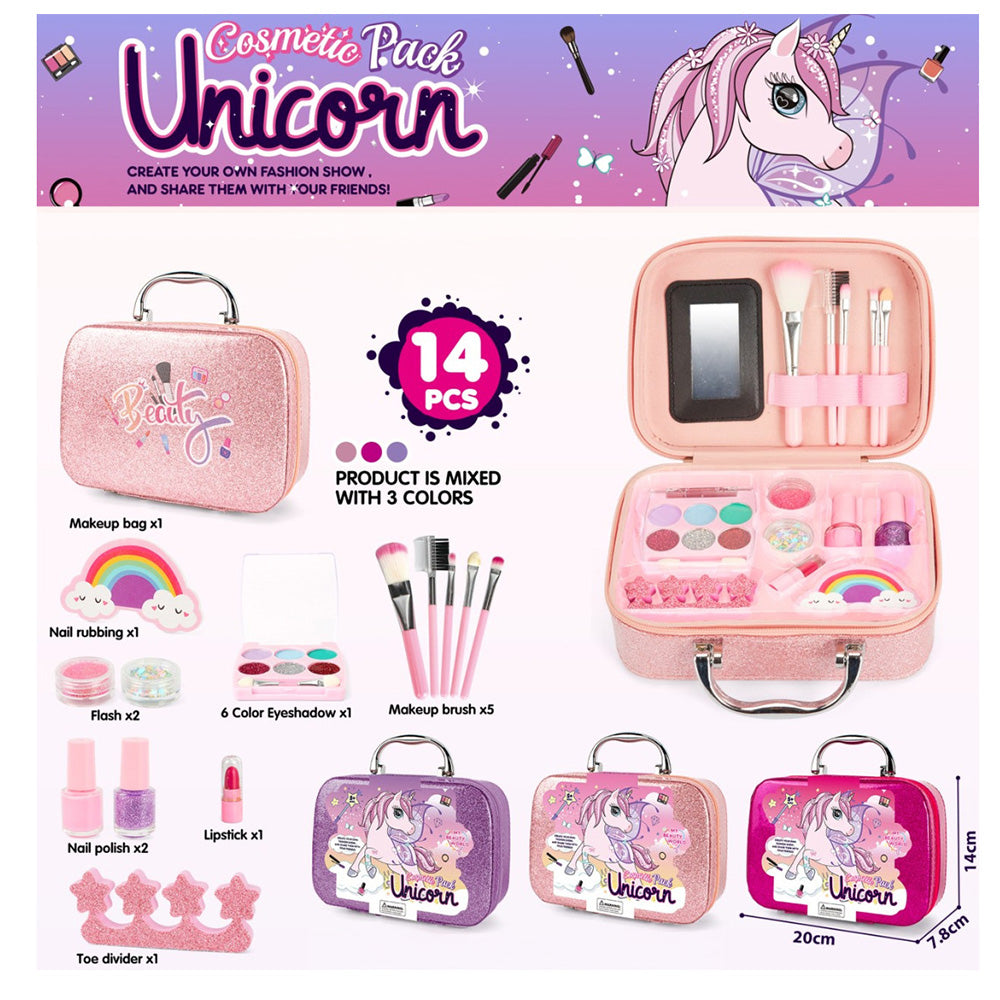 Βαλιτσάκι Ομορφιάς Μεταλλικό Με Αξεσουάρ Unicorn 20x14εκ 3 Χρώματα - 1τμχ