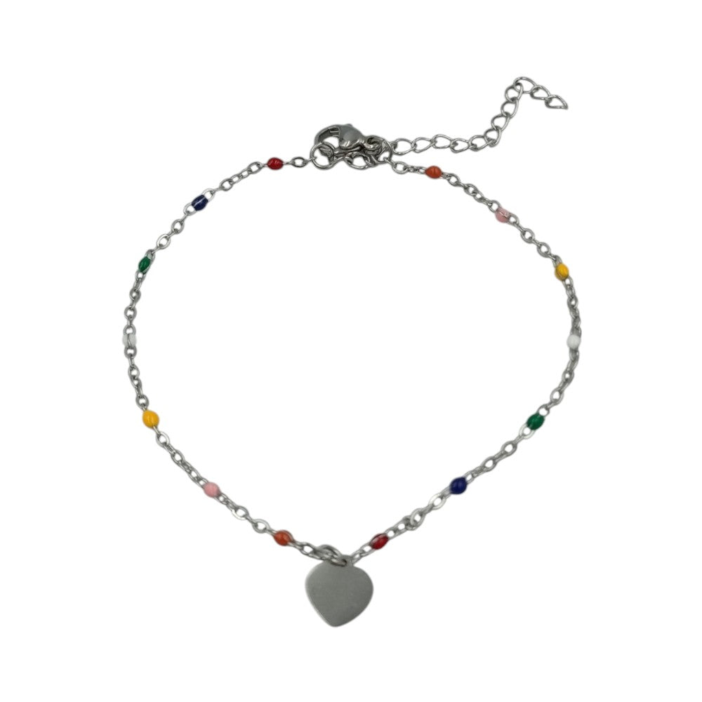 OEMΒραχιόλι Αλυσίδα Ατσάλινο Με Χρωματιστές Χάντρες & Κρεμαστή Καρδιά Ασημίpapell.gr