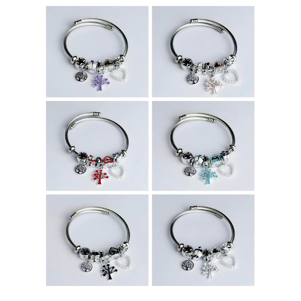 Βραχιολάκι Ασημί με Διακοσμητικό Δέντρο Ζωής σε 6 Χρώματα - 1 Τμχ