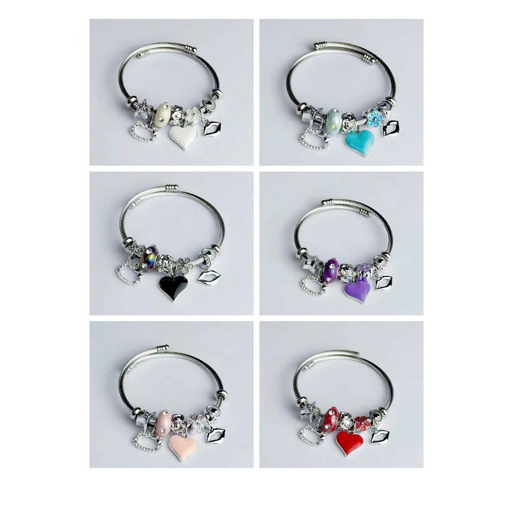Βραχιολάκι Ασημί με Διακοσμητική Καρδούλα σε 6 Χρώματα – 1 Τμχ