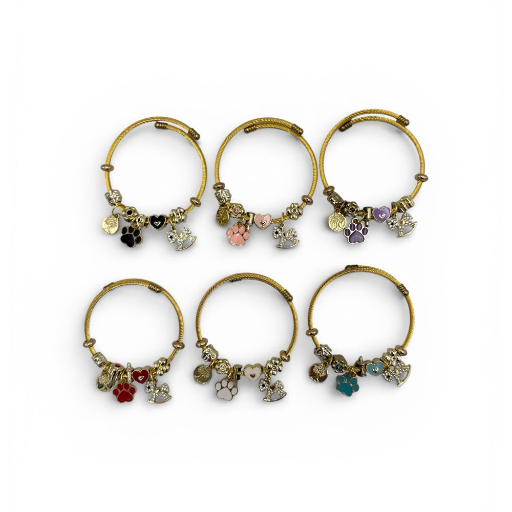 Βραχιολάκι Χρυσό με Πατουσάκια, Δέντρο Ζωής & Αλογάκι με Στρας σε 6 Χρώματα – 1 Τμχ