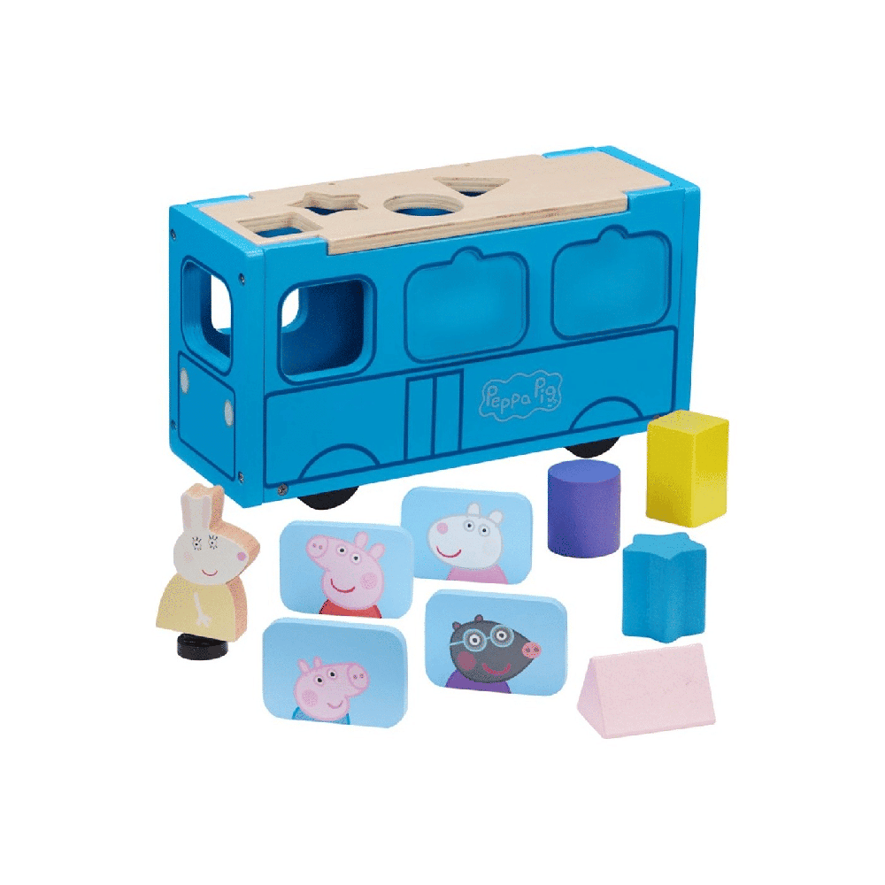Peppa Pig Ξυλινο Σχολικο Λεωφορειο Με Σχηματα