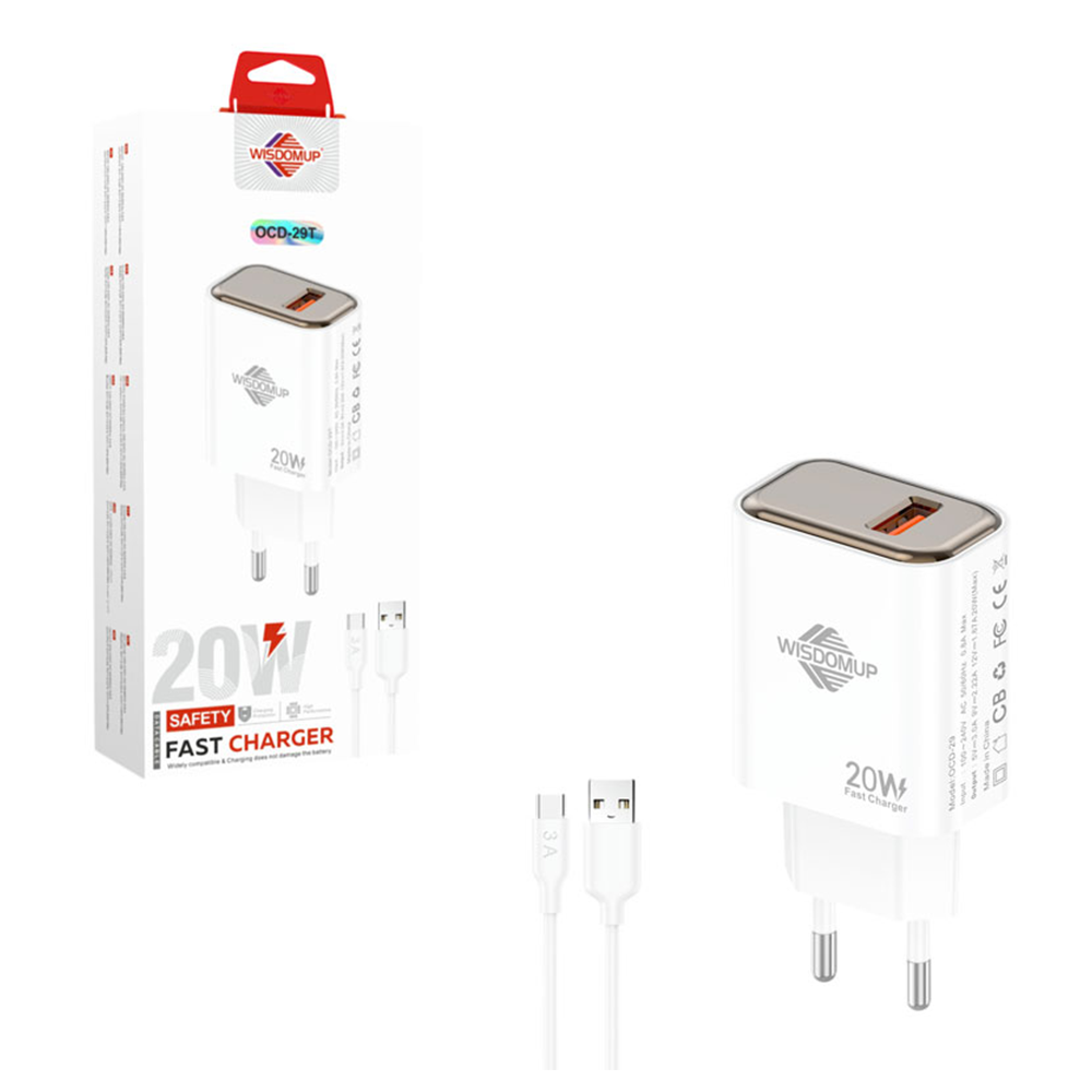 Wisdomup Φορτιστής Ταχείας Φόρτισης 20W με Καλώδιο USB-C σε Type-C