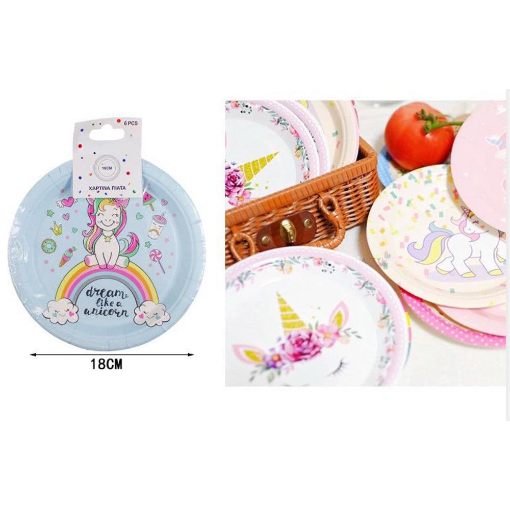 Χάρτινα Πιατάκια Party Dream Like A Unicorn 18 εκ - 6 Τμχ