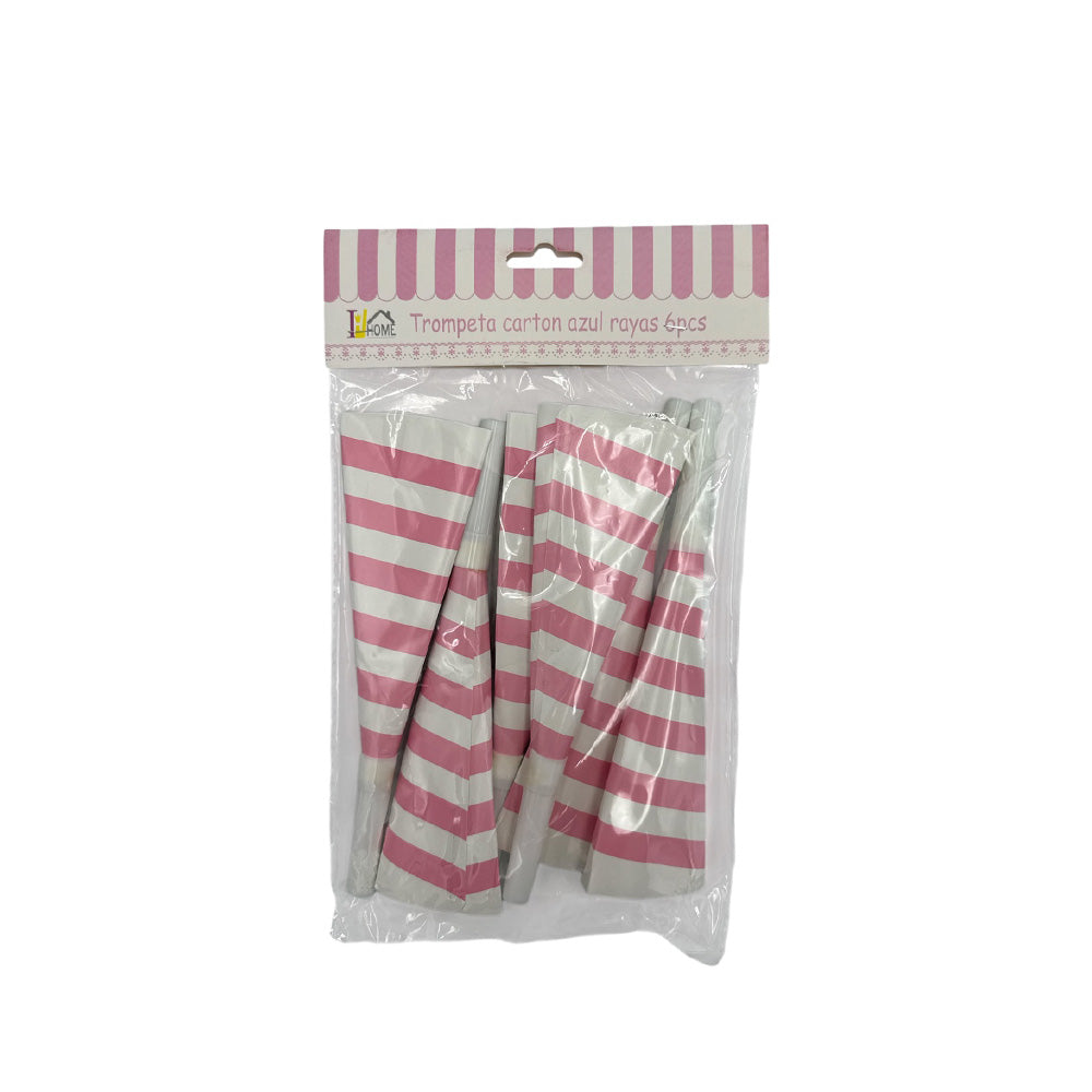 Χάρτινες Καραμούζες Party Ροζ με Λευκές Ρίγες - Σετ 6 Τεμαχίων