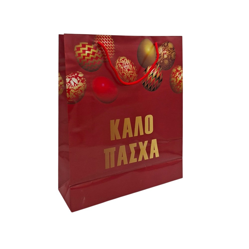 Χάρτινη Σακούλα Πασχαλινή Κόκκινη "Καλό Πάσχα" 32x9x26 εκ