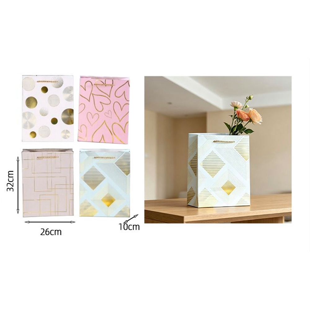 Χάρτινη Σακούλα Δώρου Elegant Gold 32 x 26 x 10 εκ σε 4 Σχέδια – 1 Τμχ