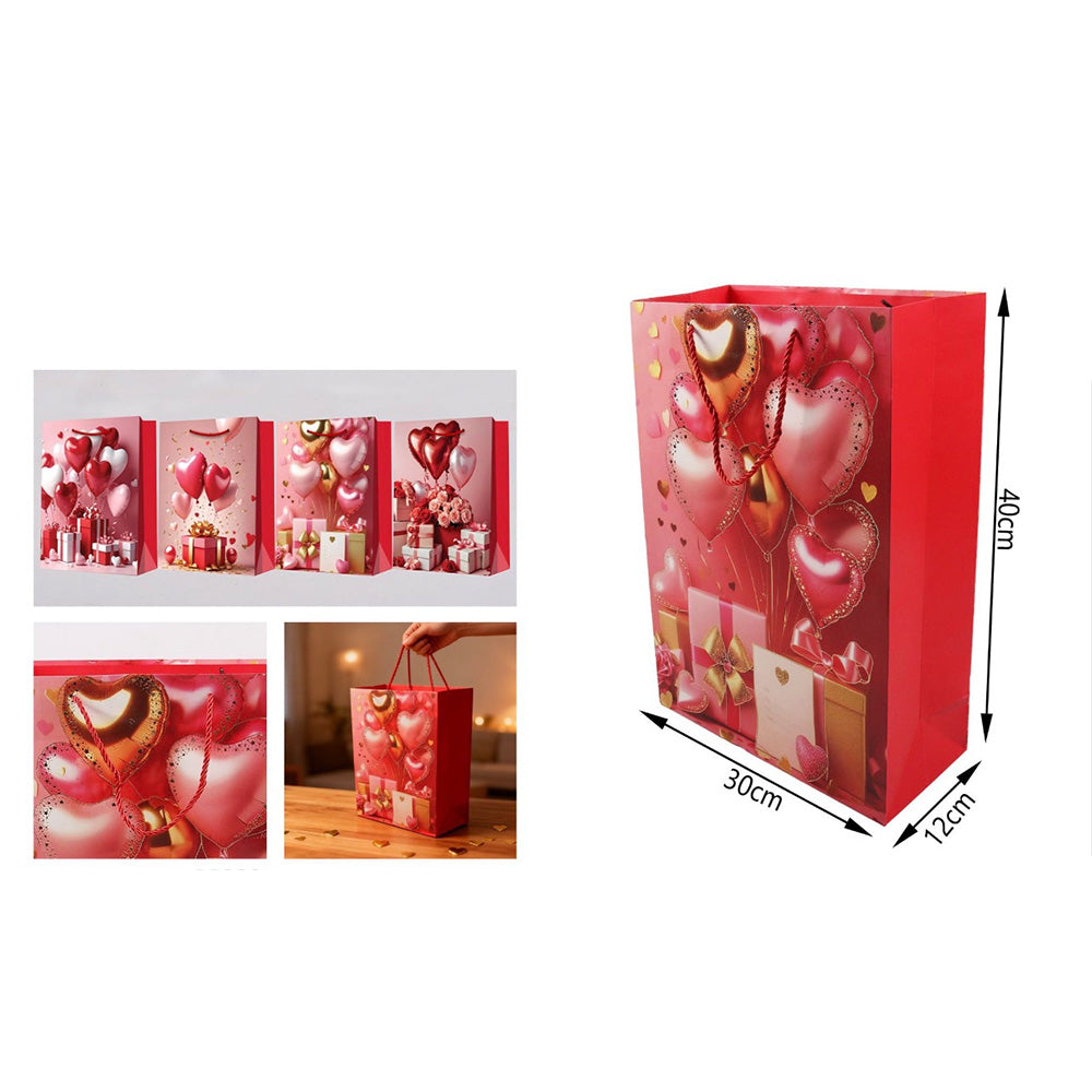 Χάρτινη Σακούλα Δώρου Καρδιές 40 x 30 x 12 εκ σε 4 Σχέδια – 1 Τμχ