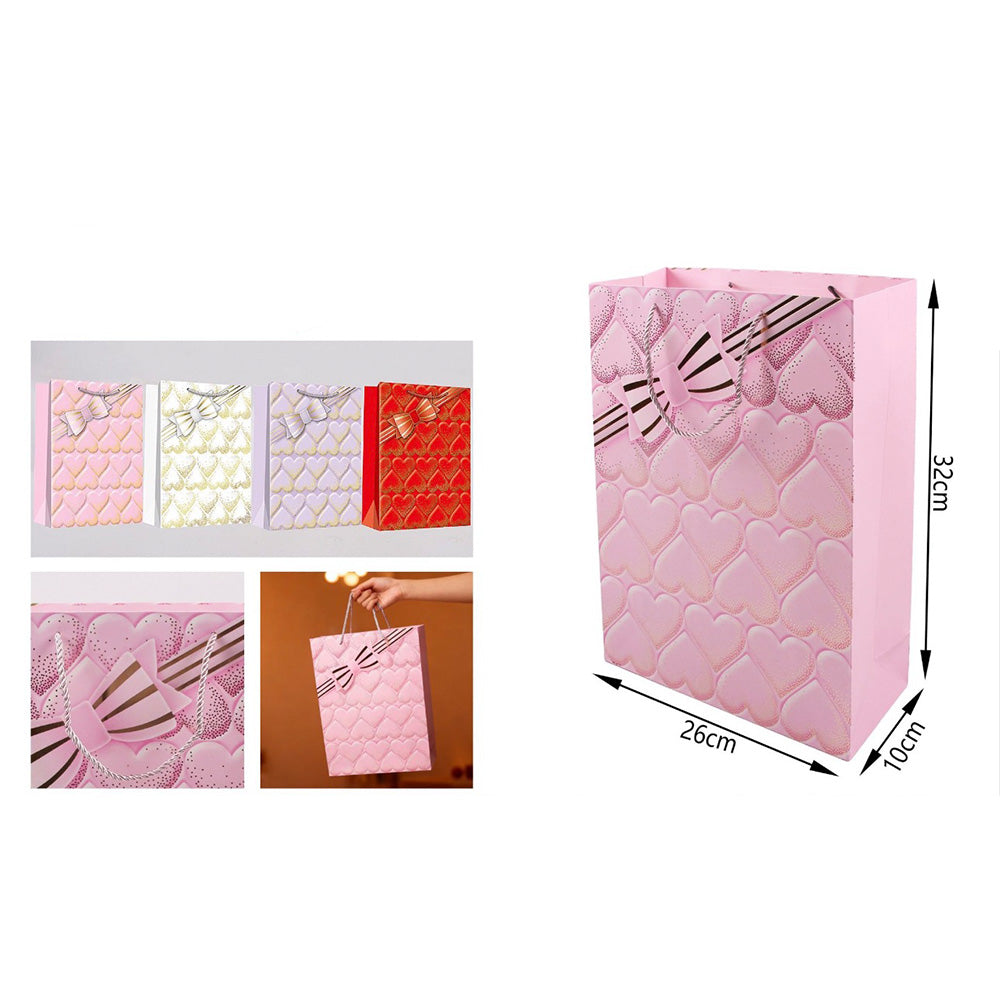 Χάρτινη Σακούλα Δώρου Καρδούλες 32 x 26 x 10 εκ σε 4 Χρώματα – 1 Τμχ