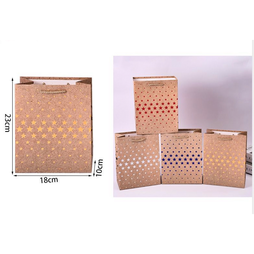 Χάρτινη Σακούλα Δώρου Kraft Stars 23 x 18 x 10 εκ σε 4 Χρώματα – 1 Τμχ