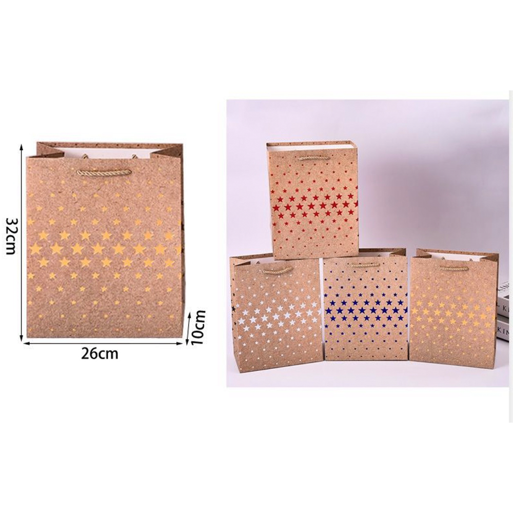 Χάρτινη Σακούλα Δώρου Kraft Stars 32 x 26 x 10 εκ σε 4 Χρώματα – 1 Τμχ