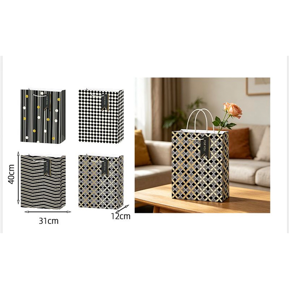 Χάρτινη Σακούλα Δώρου Luxury Black & Gold 40 x 31 x 12 εκ σε 4 Σχέδια – 1 Τμχ