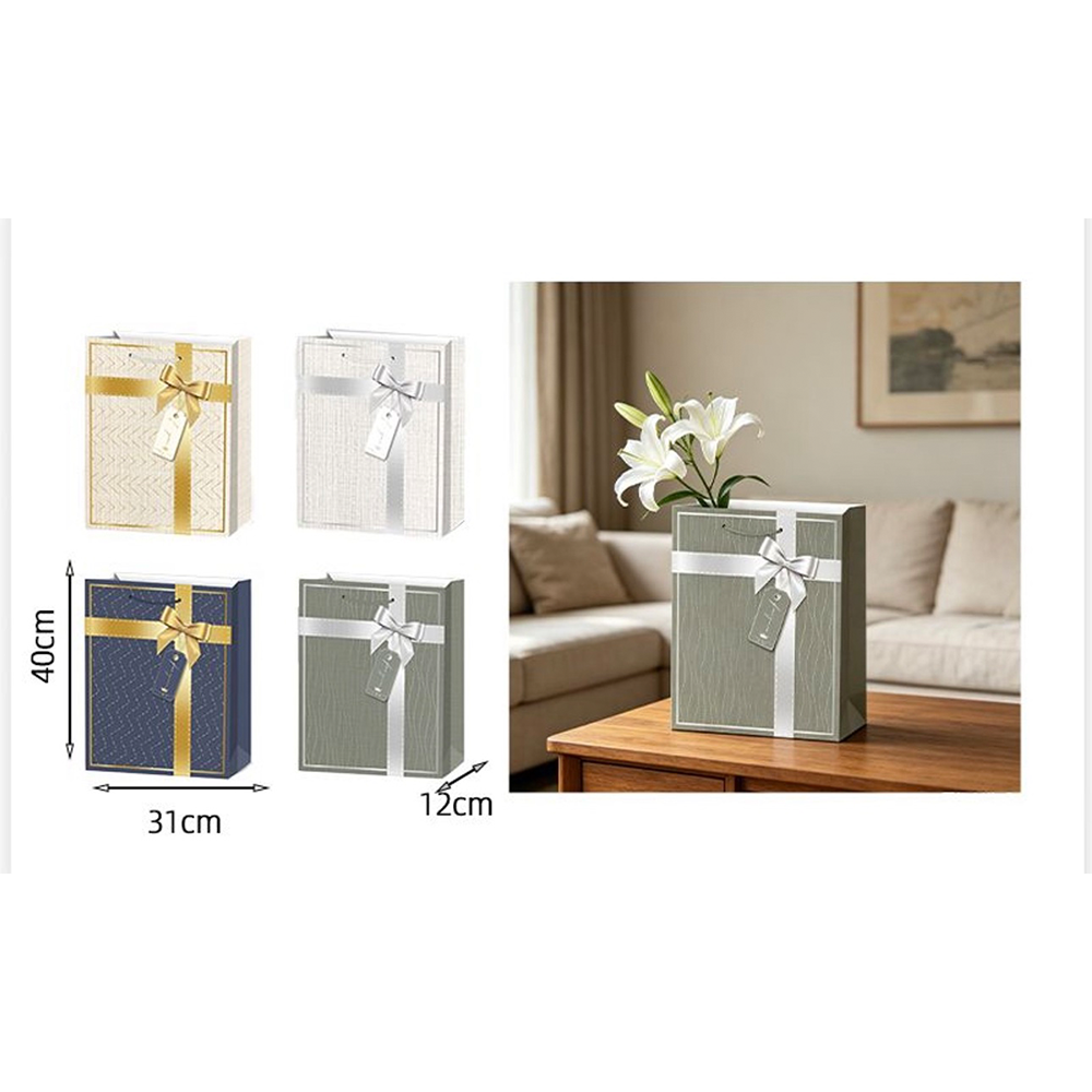 Χάρτινη Σακούλα Δώρου Luxury με Φιόγκο 40 x 31 x 12 εκ σε 4 Χρώματα – 1 Τμχ