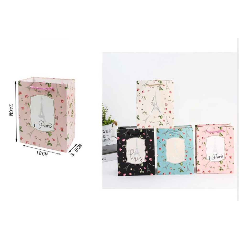 Χάρτινη Σακούλα Δώρου Paris Floral 24 x 18 x 8,5 εκ σε 4 Χρώματα – 1 Τμχ