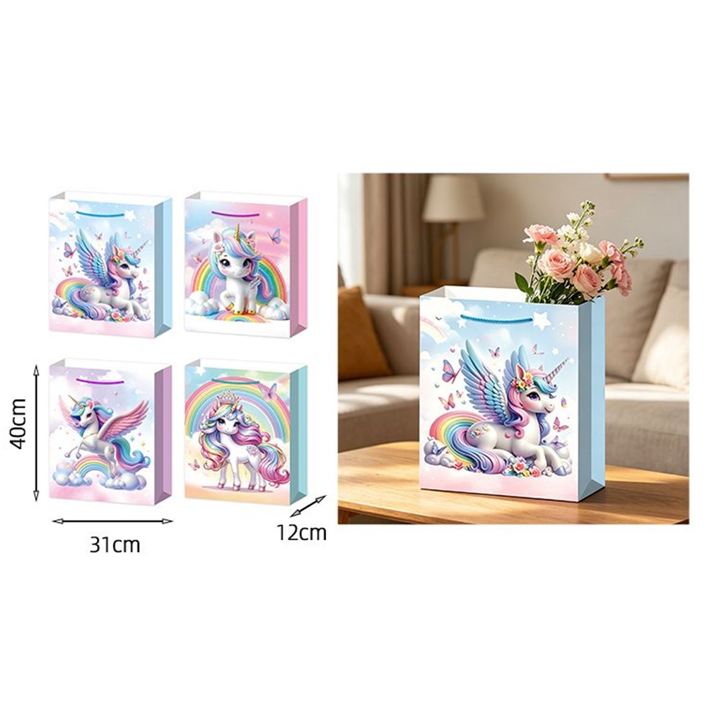 Χάρτινη Σακούλα Δώρου Unicorn 40 x 31 x 12 εκ σε 4 Σχέδια – 1 Τμχ