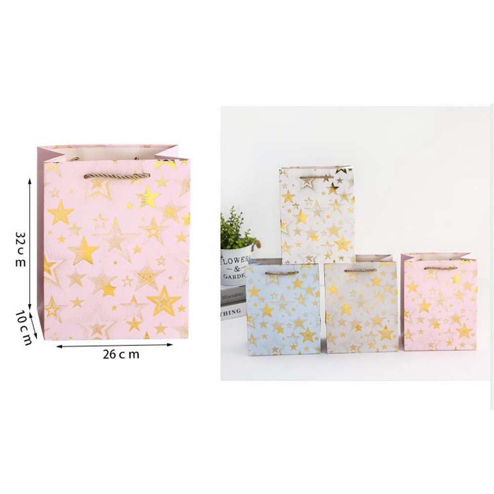 Χάρτινη Σακούλα Δώρου Χρυσά Αστεράκια 32χ26χ10 εκ 4 Χρώματα - 1 Τμχ