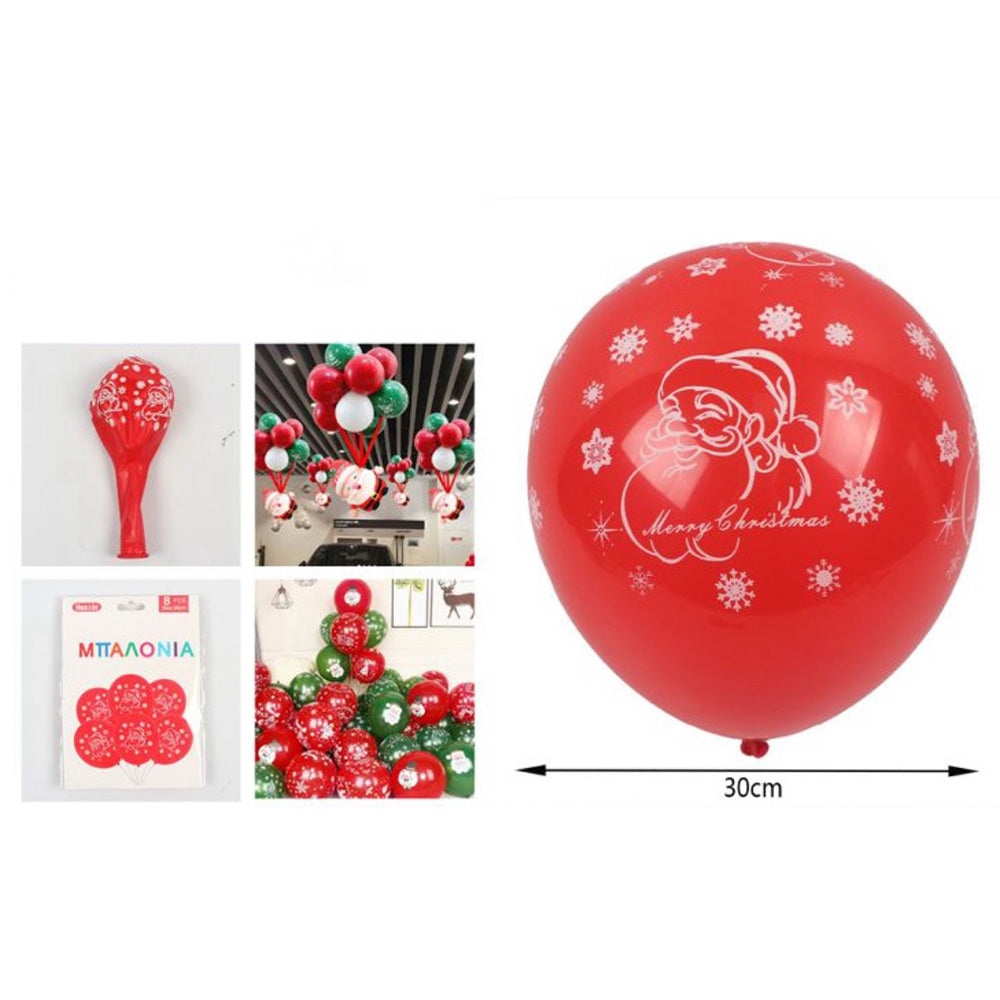 Χριστουγεννιάτικα Μπαλόνια Άγιος Βασίλης & Merry Christmas 8τμχ Kόκκινο 30εκ