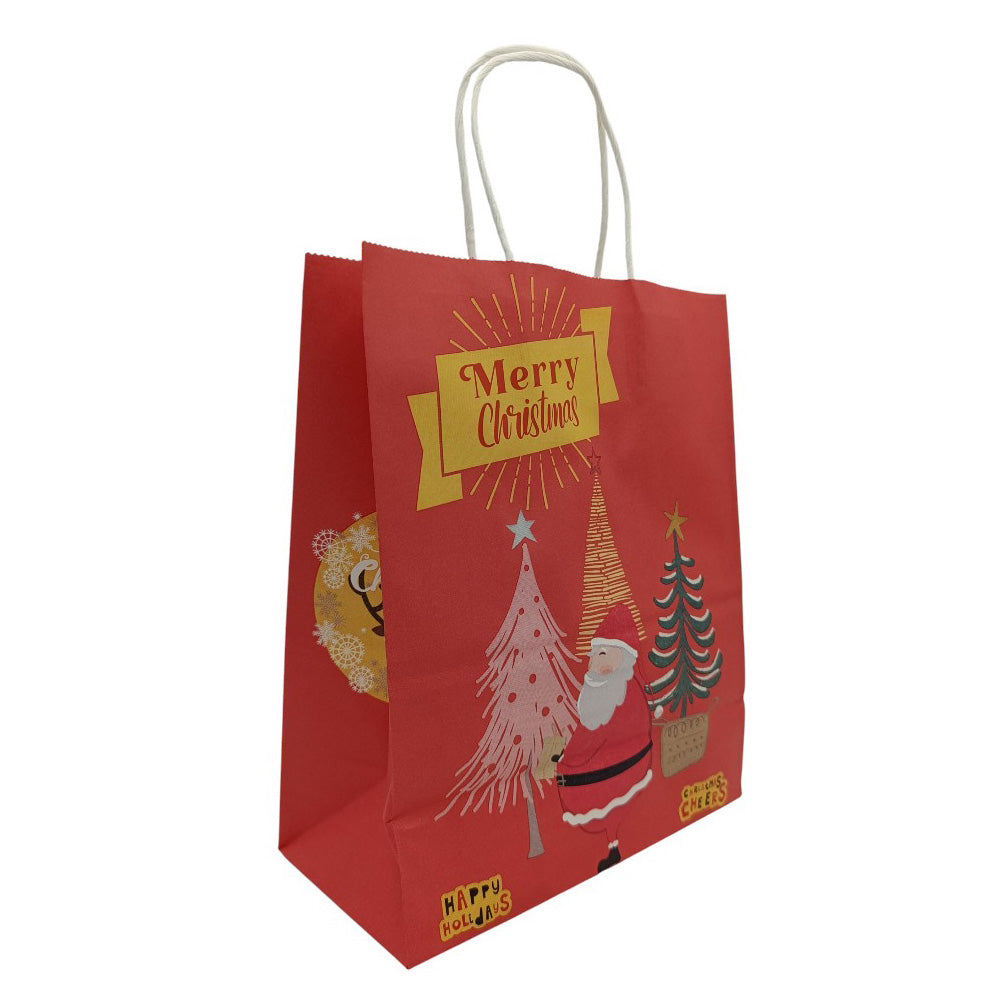 Χριστουγεννιάτικη Χάρτινη Σακούλα Δώρου Κόκκινο Happy Holidays 22X27X11εκ