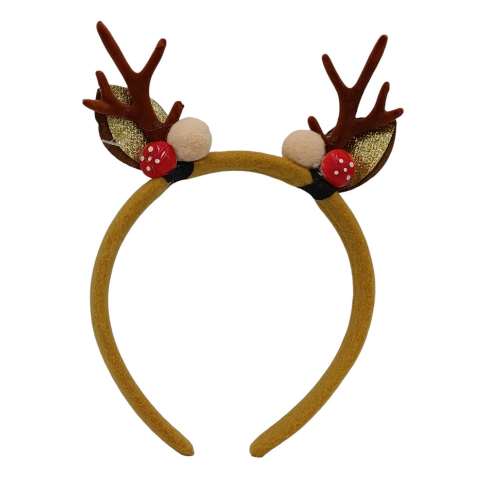 Χριστουγεννιάτικη Στέκα Τάρανδος Με Χρυσά Αυτάκια & Κέρατα Καφέ