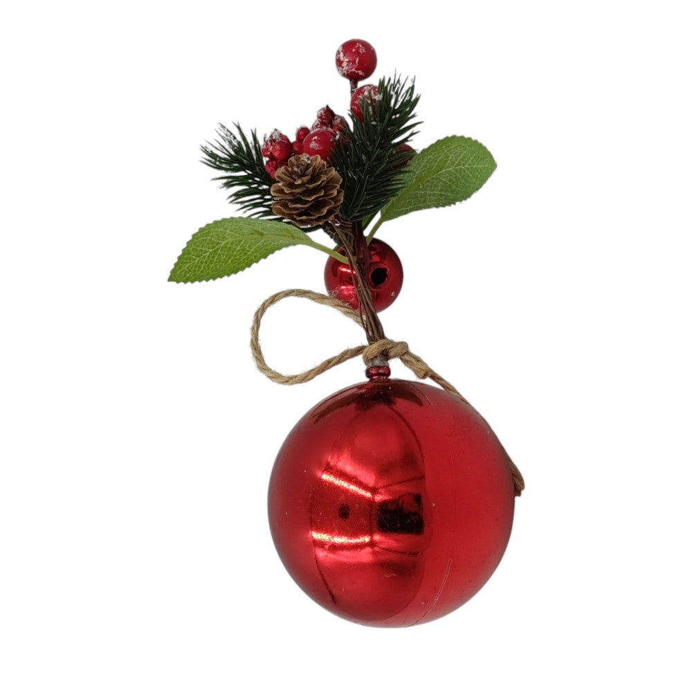 OEMΧριστουγεννιάτικο Στολίδι Κόκκινη Μπάλα 8εκ Με Φύλλα Και Καρπούς Γκιpapell.gr