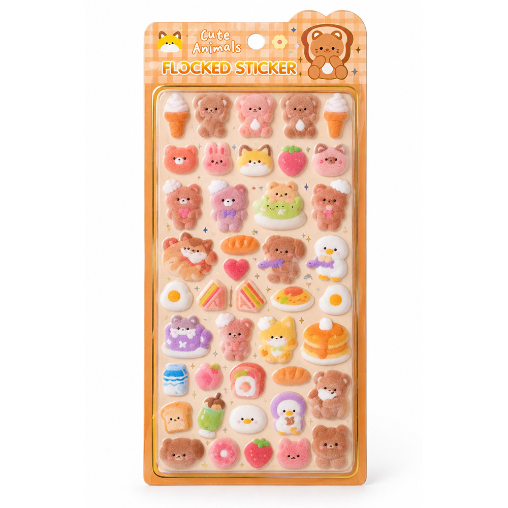 Χνουδωτά Αυτοκόλλητα Flocked Sticker Cute Animals - 1 Τμχ