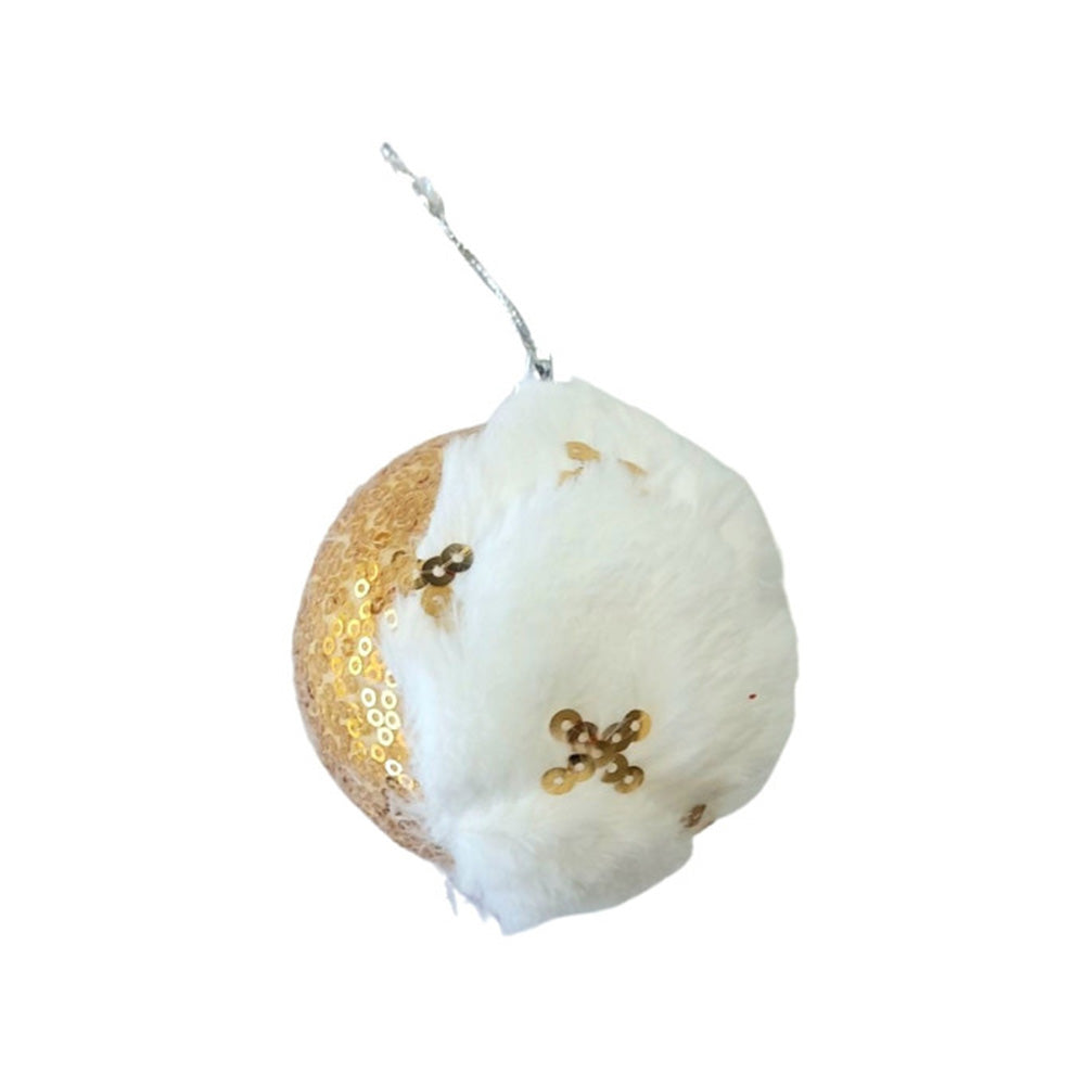 Χριστουγεννιάτικες Μπάλες Σετ Λευκή Γούνα Χρυσές Πούλιες 8εκ 3τμχ