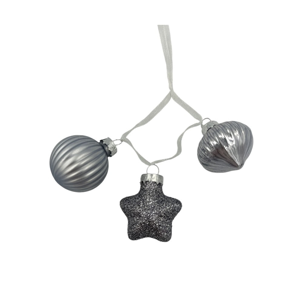 Χριστουγεννιάτικα Στολίδια Δέντρου Μπαλίτσες- Αστεράκι Ασημί 3.5εκ 3Τμχ