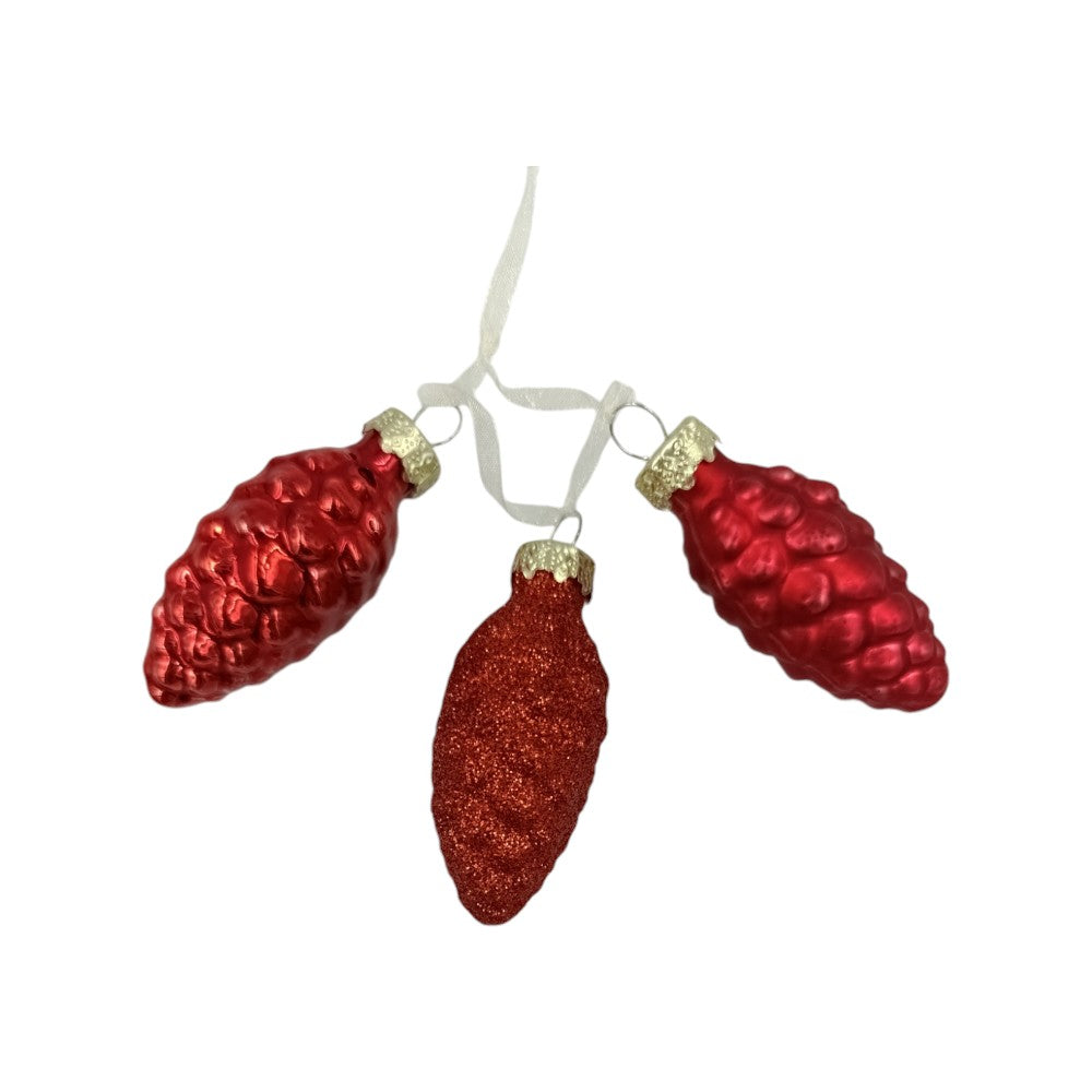 Χριστουγεννιάτικα Στολίδια Δέντρου Κουκουνάρια Κόκκινα 3.5εκ 3Τμχ