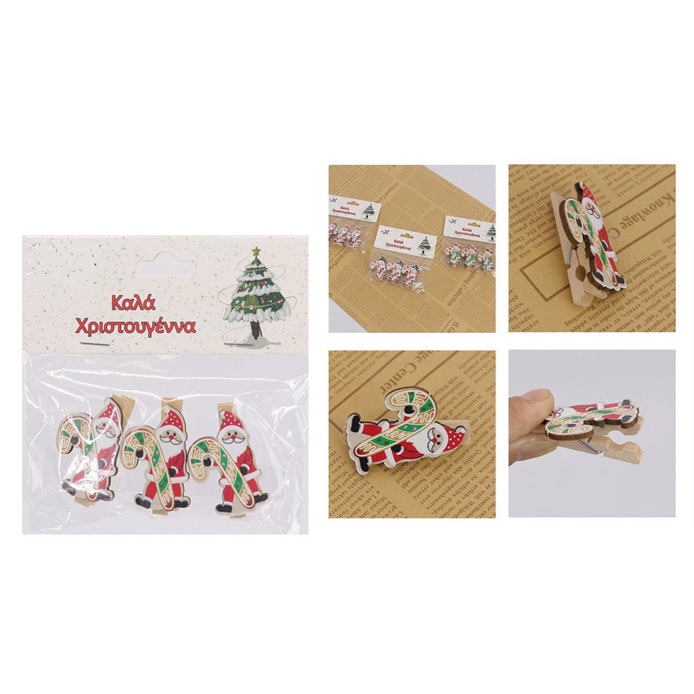 Χριστουγεννιάτικα Διακοσμητικά Χειροτεχνίας Ξύλινα Μανταλάκια – 3 Τεμάχια, 3 Σχέδια (1 Σετ)