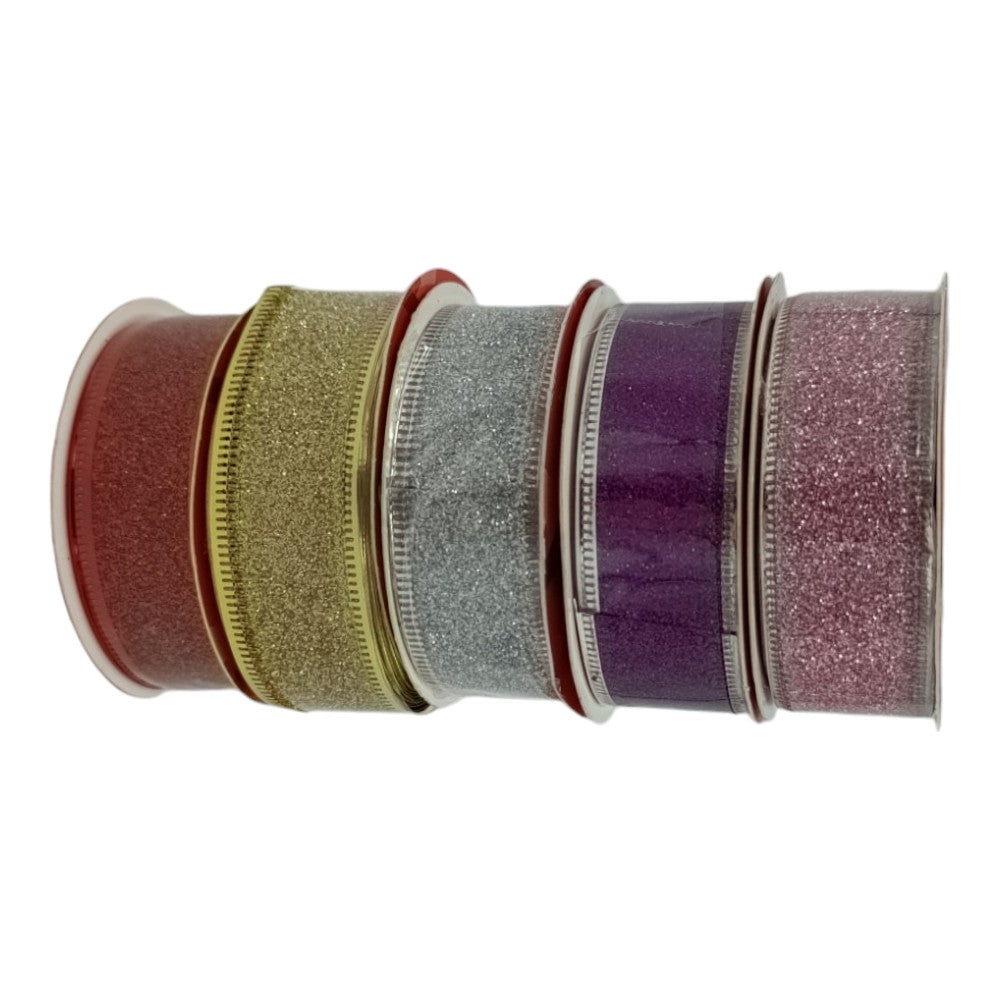 Χριστουγεννιάτικη Διακοσμητική Κορδέλα Glitter 2.5εκ 5 Χρώματα- 1 Τμχ