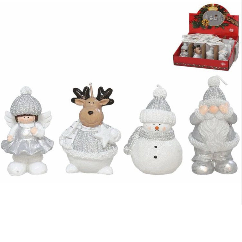 Χριστουγεννιάτικες Διακοσμητικές Φιγούρες Κεράκι Σε Ασημί Χρωματισμό 9 εκ – 4 Σχέδια – 1 τμχ