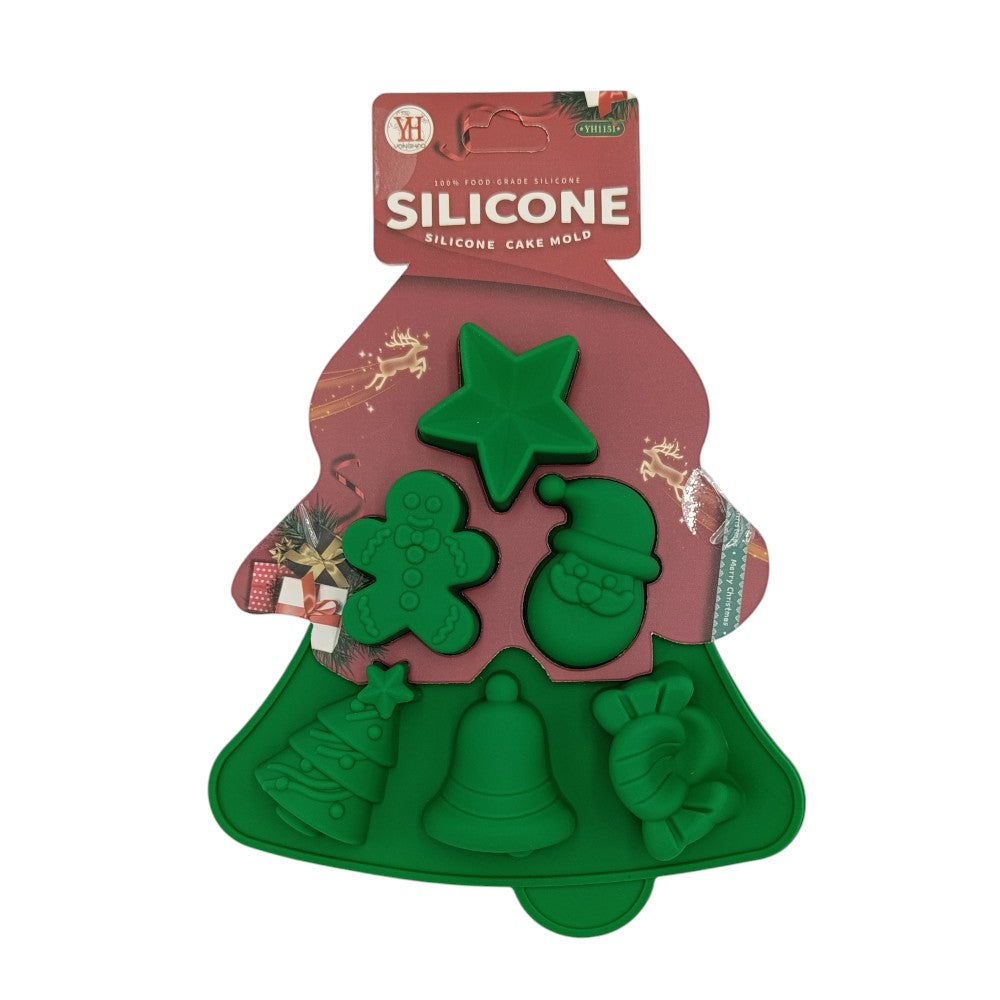 Χριστουγεννιάτικη Φόρμα Σιλικόνης Δέντρο 6 Σχέδια 21,5X19Χ2εκ Σε 2 Χρώματα -1τμχ