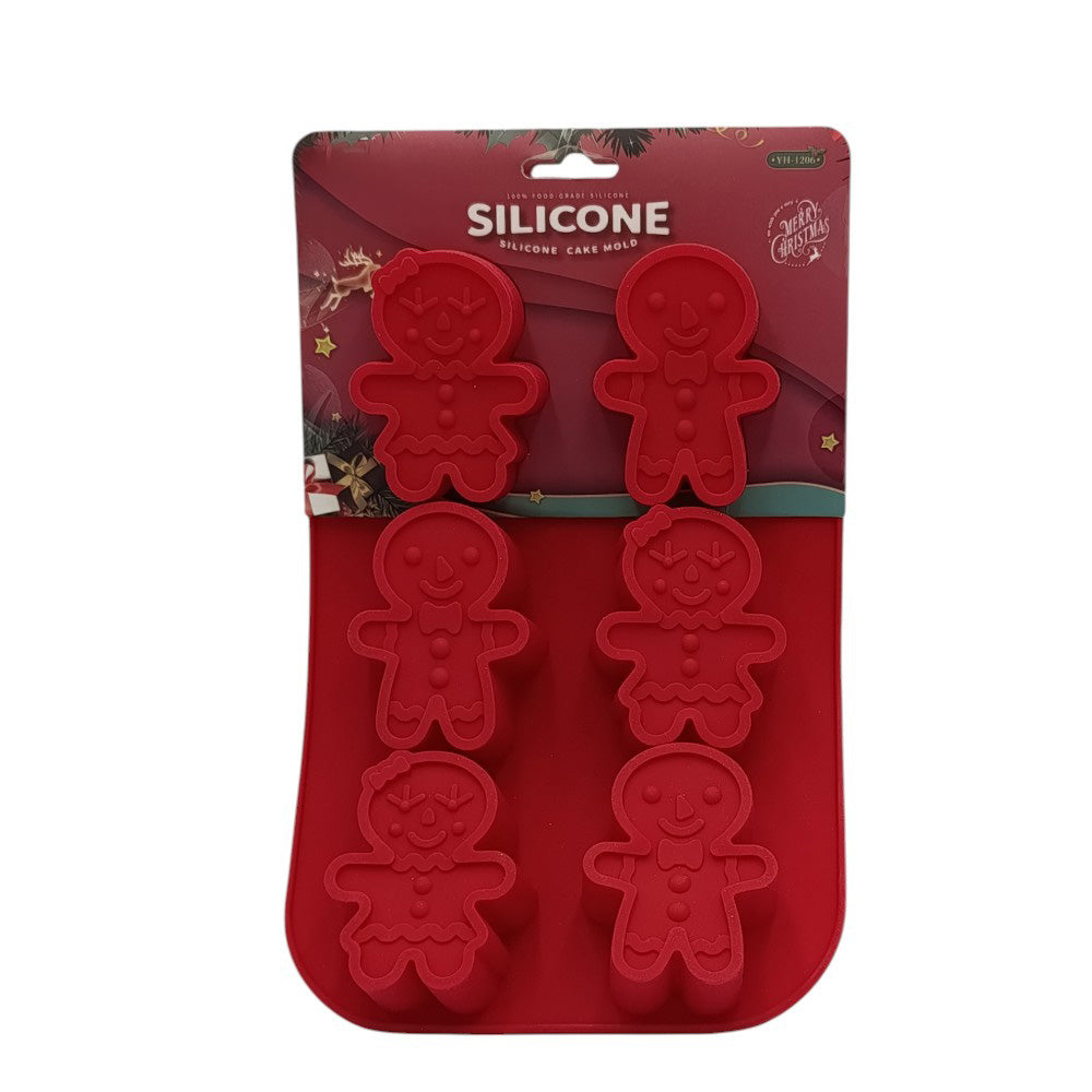 Χριστουγεννιάτικη Φόρμα Σιλικόνης 6 Φιγούρες Mπισκοτένιος Κόκκινο 26X17,5Χ3εκ