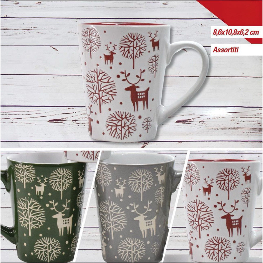 Χριστουγεννιάτικη Κεραμική Κούπα 10.8x8.6x6.2εκ – 4 Χρώματα | Εορταστική Κούπα Καφέ & Σοκολάτας