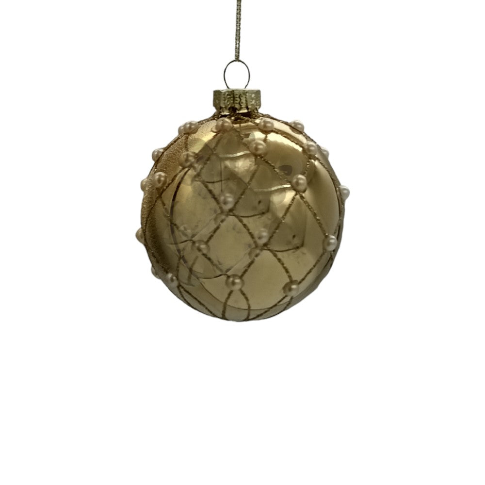 Χριστουγεννιάτικη Μπάλα Γυάλινη Χρυσή Με Πέρλες Και Glitter 8εκ