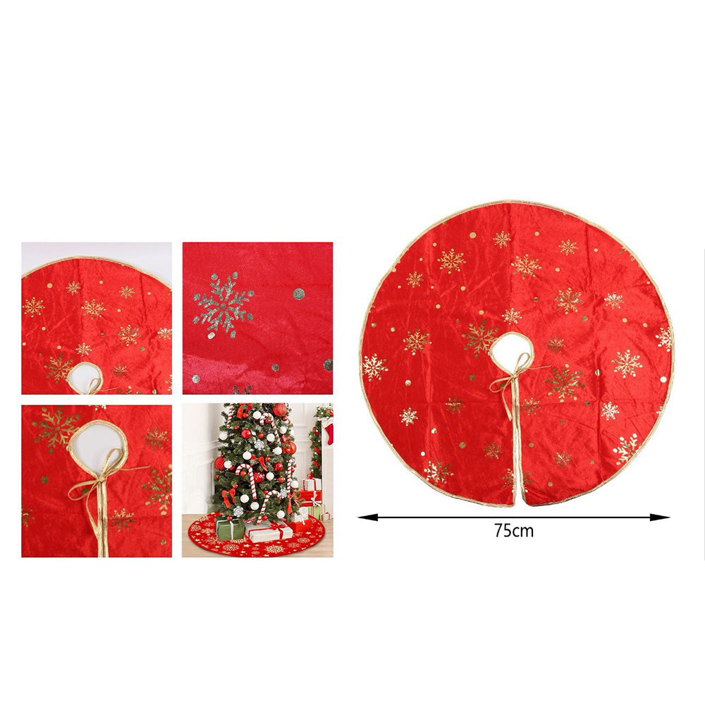 Χριστουγεννιάτικη Ποδιά Δέντρου Κόκκινη με Χρυσές Νιφάδες 75 εκ