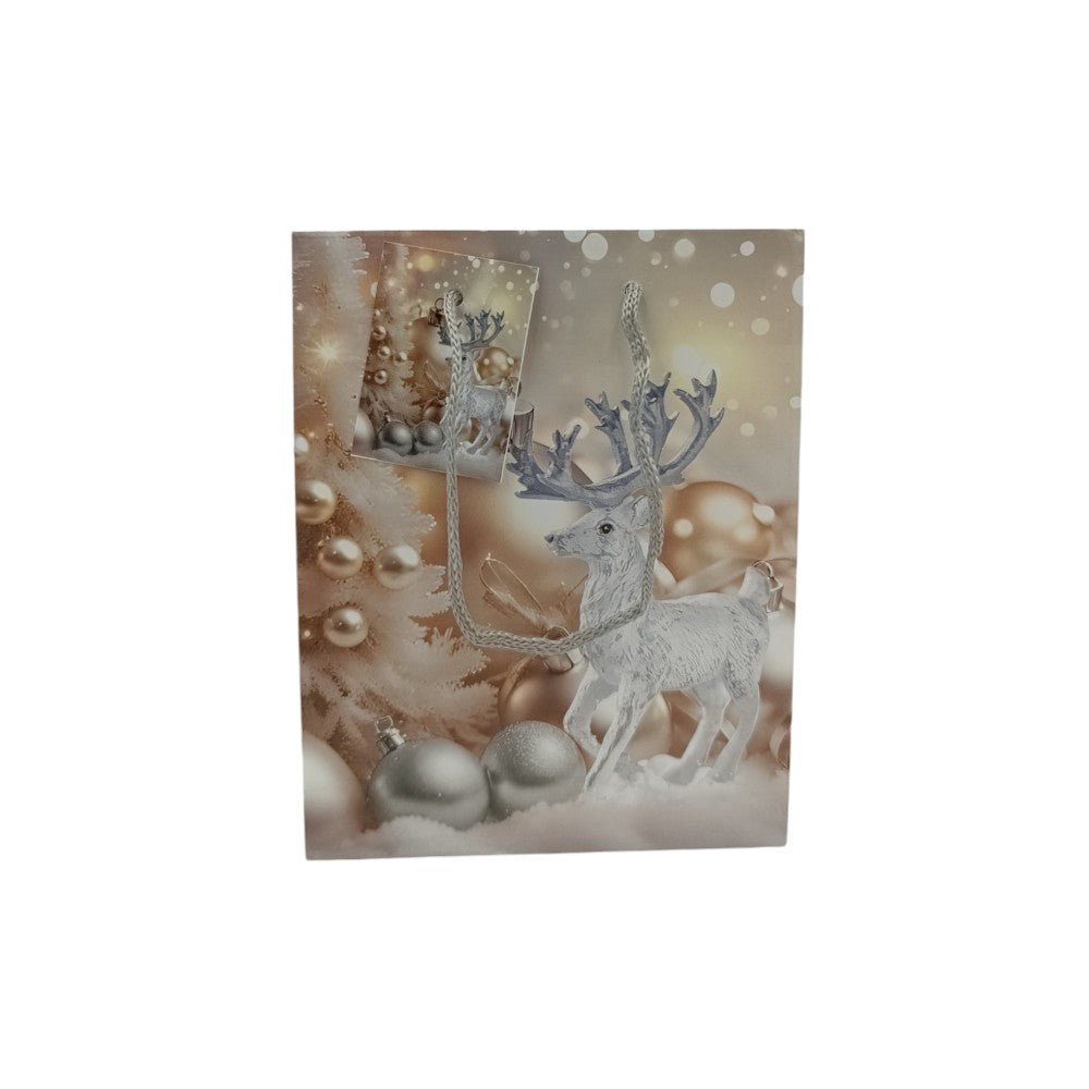 Χριστουγεννιάτικη Σακούλα Δώρου Χρυσά- Ασημί Σχέδια 15Χ12Χ6εκ 4 Σχέδια- 1 Τμχ