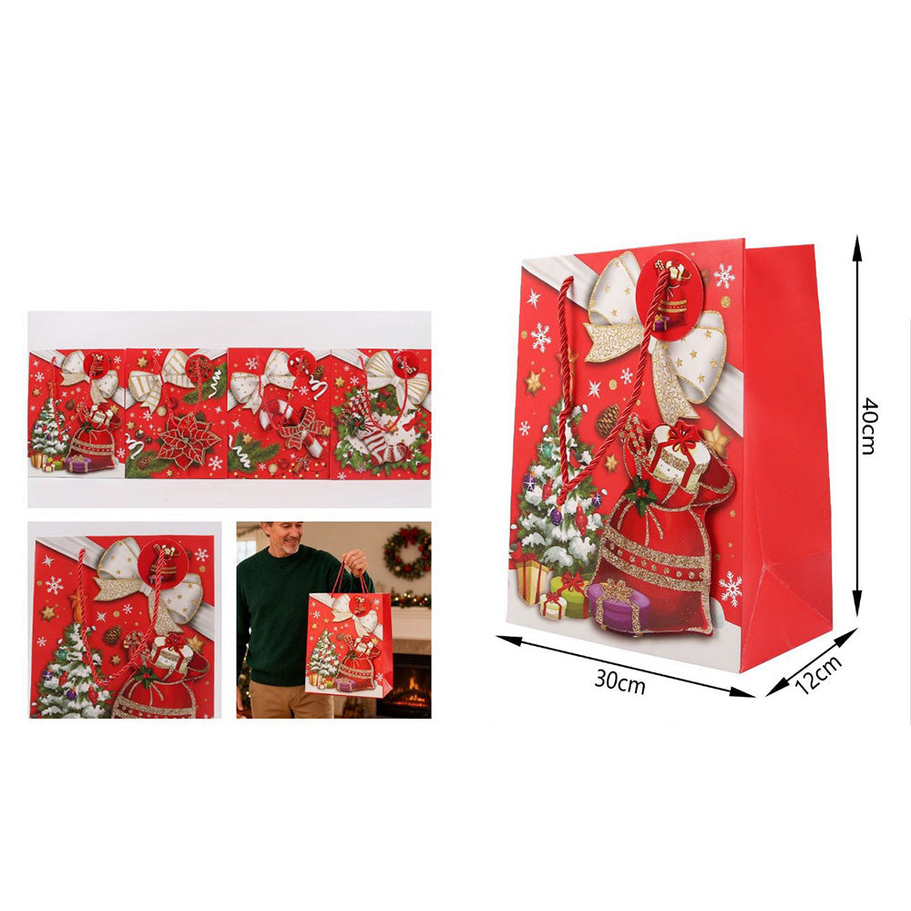 Χριστουγεννιάτικη Σακούλα Δώρου 40×30×12 εκ – 4 Σχέδια (1 Τεμάχιο)