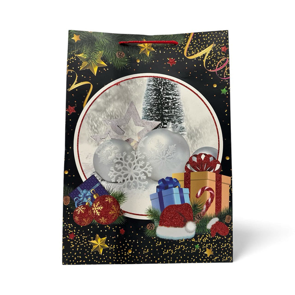 Χριστουγεννιάτικη Σακούλα Δώρου με Glitter 40×30×12 εκ – 4 Σχέδια (1 Τεμάχιο)