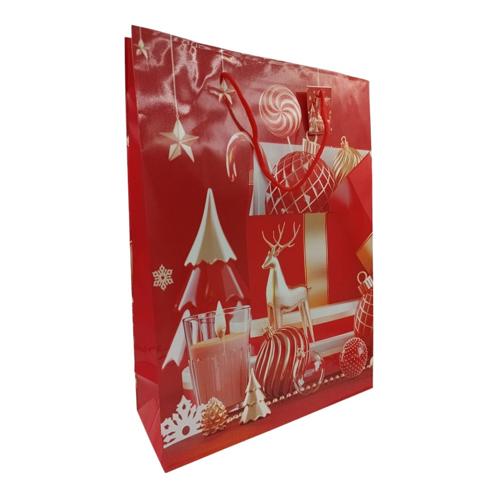 Χριστουγεννιάτικη Σακούλα Δώρου Κόκκινη Με Σχέδια 41Χ30Χ11.5εκ
