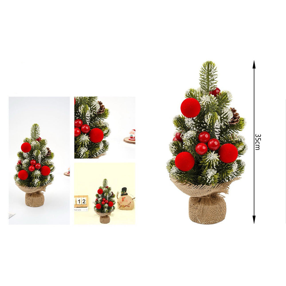 Χριστουγεννιάτικο Επιτραπέζιο Διακοσμητικό Δεντράκι με Κόκκινους Καρπούς & Κόκκινες Μπάλες 35